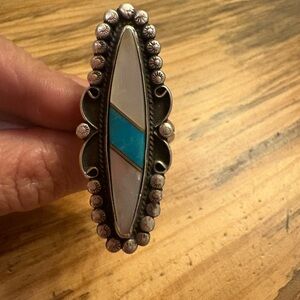 Vintage Native MOP Turquoise Ring large sterling silver